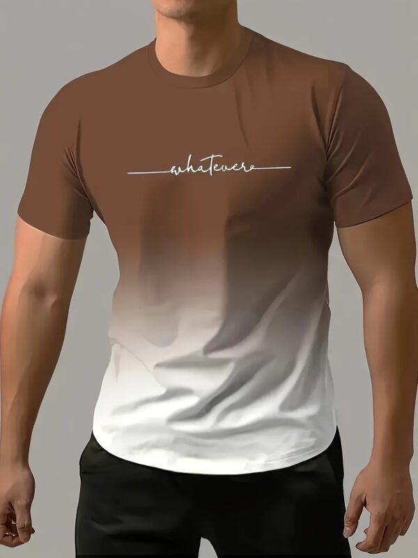 Men's Fashion Gradient Color Sports T-shirt, Casual Stretch Round Neck Tee Shirt For Summer - Image 4