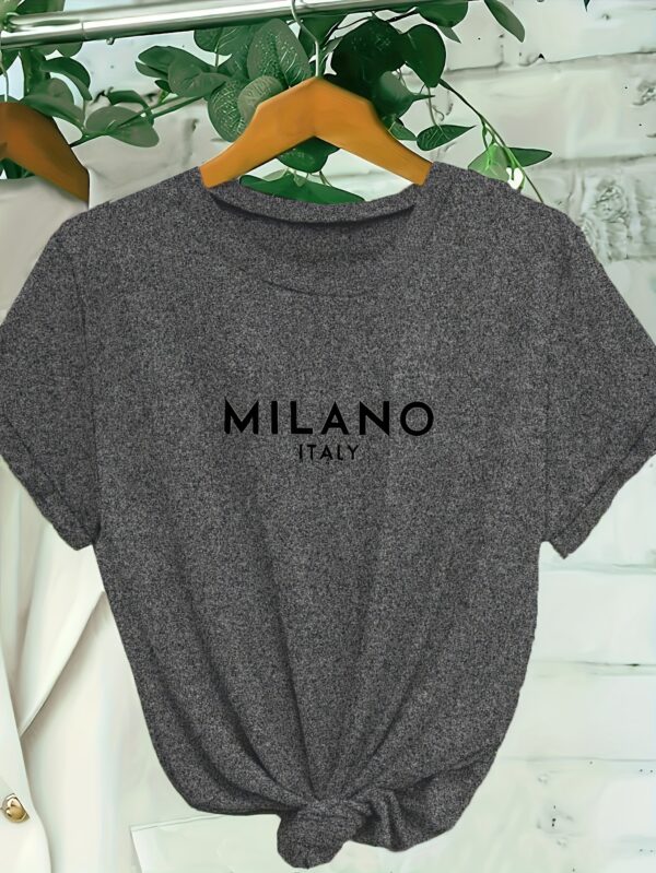 Milano Letter Print T-shirt, Casual Crew Neck Short Sleeve Top For Spring & Summer, Women's Clothing - Image 2