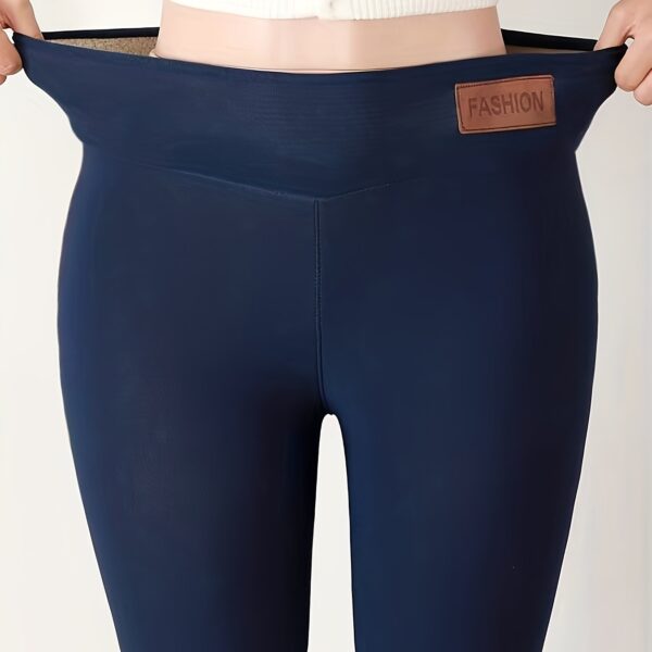 Women's Plush-Lined High Waist Leggings, Elastic And Comfortable, Casual Style Warm Pants For Winter, For Thermal Wear - Image 12