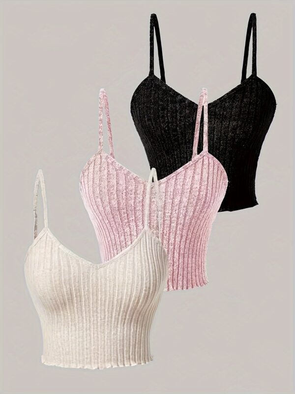 3pcs Ribbed Spaghetti Strap Tank Top, Casual Sleeveless Tank Top For Summer, Women's Clothing - Image 4
