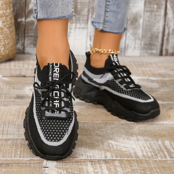 Women's Breathable Mesh Platform Sneakers, Casual Lace Up Outdoor Shoes, Comfortable Low Top Sport Shoes plus size - Image 4