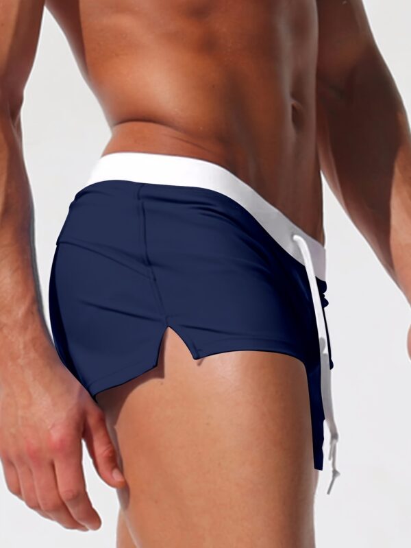 Men'S Solid Color Swim Trunks, High Stretch Knit Fabric, Polyamide 82% & Elastane 18%, Skinny Fit with Drawstring, Side Zipper Pockets, Modest Style for Beach & Vacation - Image 7