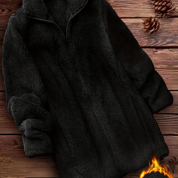 Zip Up Solid Teddy Coat, Casual Long Sleeve Winter Outerwear, Women's Clothing - Image 12