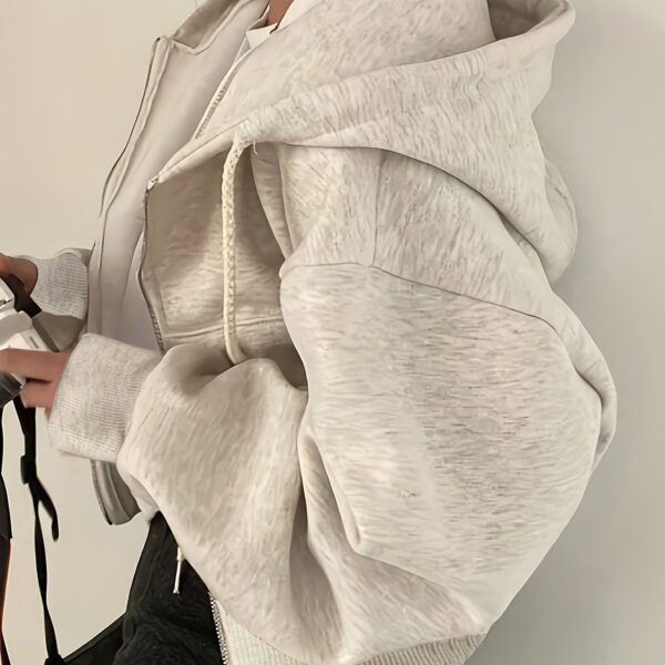 Cozy Solid Zip-Up Drawstring Hoodie Sweatshirt - Soft Long Sleeve Casual Wear with Spacious Pocket, Relaxed Fit, and Versatile Style for Women's Everyday Clothing - Image 4