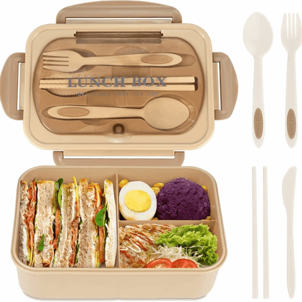 1pc 1000 ML Divided Leakproof Lunch Box with Tableware - Microwave Safe Bento for Office, School & Home - Durable, Easy Clean Food Container for Teenagers & Workers