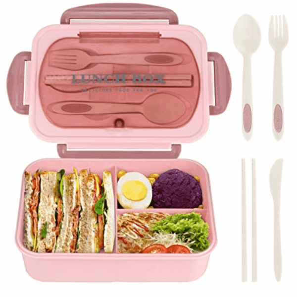 1pc 1000 ML Divided Leakproof Lunch Box with Tableware - Microwave Safe Bento for Office, School & Home - Durable, Easy Clean Food Container for Teenagers & Workers - Image 3