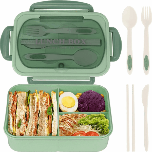 1pc 1000 ML Divided Leakproof Lunch Box with Tableware - Microwave Safe Bento for Office, School & Home - Durable, Easy Clean Food Container for Teenagers & Workers - Image 2