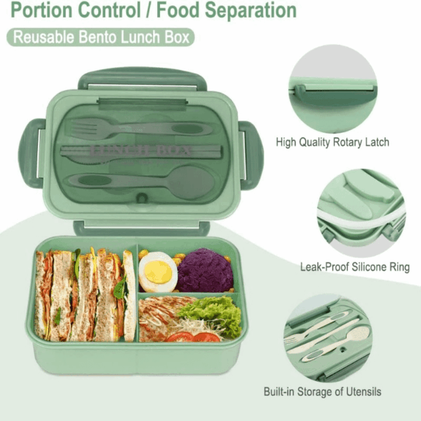 1pc 1000 ML Divided Leakproof Lunch Box with Tableware - Microwave Safe Bento for Office, School & Home - Durable, Easy Clean Food Container for Teenagers & Workers - Image 5