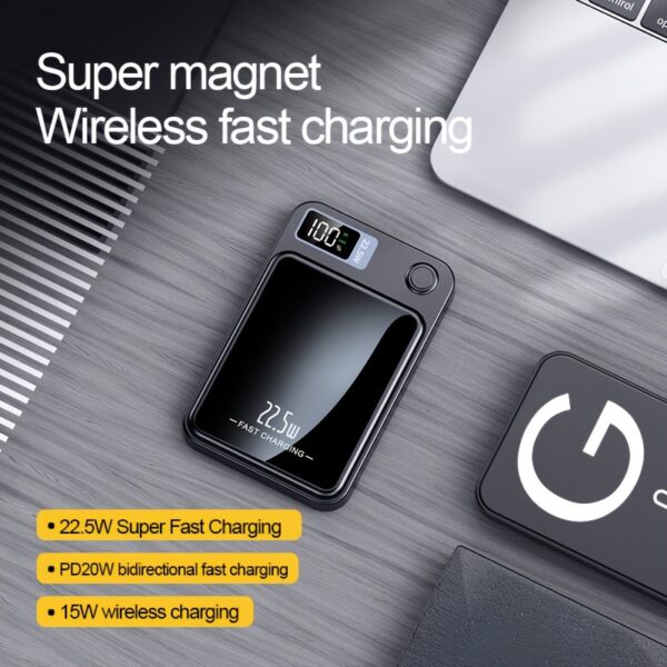 New 5000/10000mAh Magnetic Wireless Power Bank 22.5W/PD20W Suitable for Apple 15pro/14max/13/12 Android Mobile Phones USB/Type-C Portable Charger with LED Power Display Outdoor Travel Emergency Backup Power Bank - Image 6