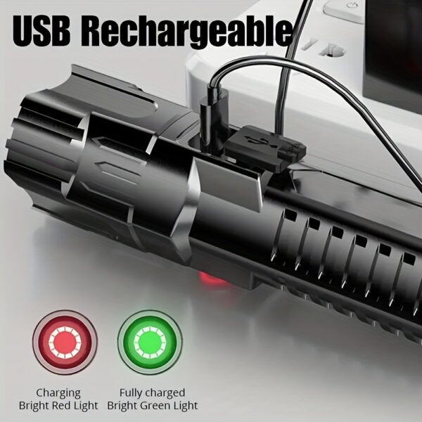 1pc Super Bright Flashlight, USB Rechargeable Telescopic Zoom Wide Beam Handheld Emergency Illumination Flashlight For Outdoor, Exploration, Work Lighting - Image 8