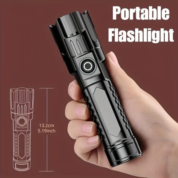 1pc Super Bright Flashlight, USB Rechargeable Telescopic Zoom Wide Beam Handheld Emergency Illumination Flashlight For Outdoor, Exploration, Work Lighting - Image 5