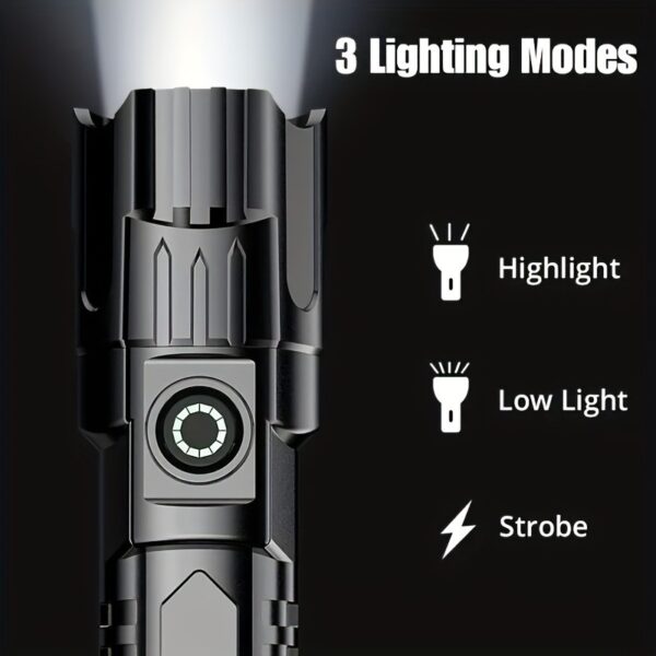 1pc Super Bright Flashlight, USB Rechargeable Telescopic Zoom Wide Beam Handheld Emergency Illumination Flashlight For Outdoor, Exploration, Work Lighting - Image 7