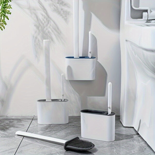 1set 2-in-1 Toilet Brush Set - Wall Mounted, Flexible Bowl Brush with Silicone Bristles, Space-Saving Holder for Bathroom Organization, Easy Cleaning and Hygiene - Bathroom Accessories for Modern Home - Image 4