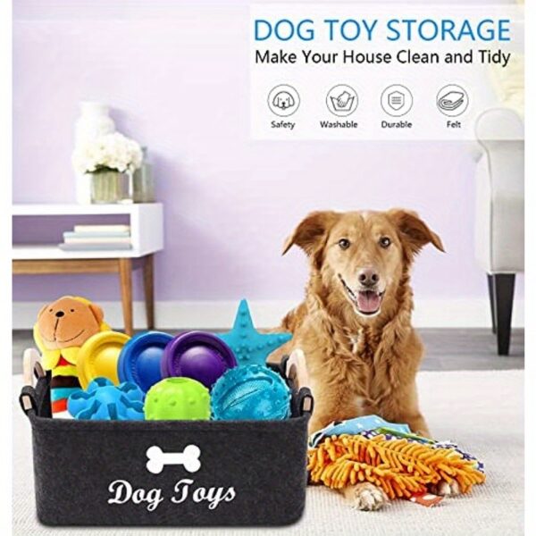 Felt Pet Toy Box, Dog Toy Box, Storage Basket Chest Organizer - Perfect For Organizing Pet - Image 4