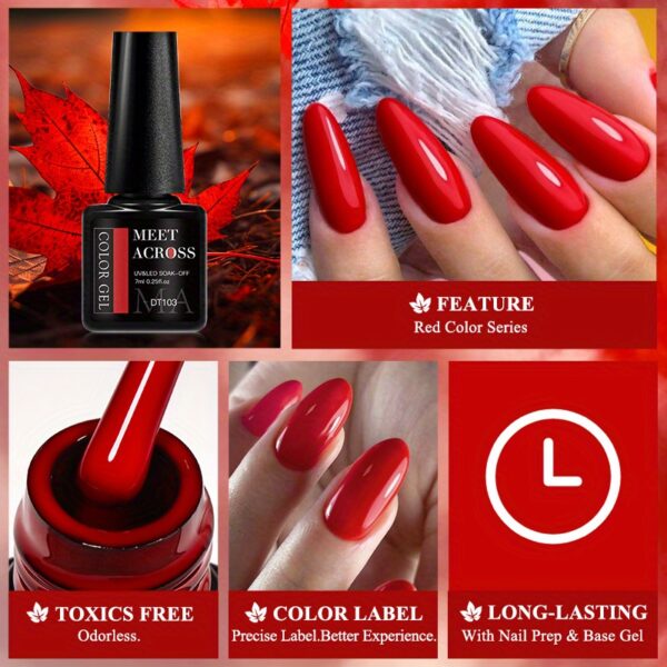 Red Series Gel Nail Polish, Spring Summer Wine Red Gel Polish, UV/LED Lamp Needed, For Home Salon Nail Art, Christmas nail design - Image 16
