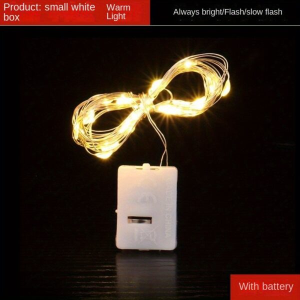 LED Small Lights, Christmas Bouquet Decoration Atmosphere Copper Wire Color Lights, Battery Box Strip Lights, Small White Box Strip Lights Star - Image 5