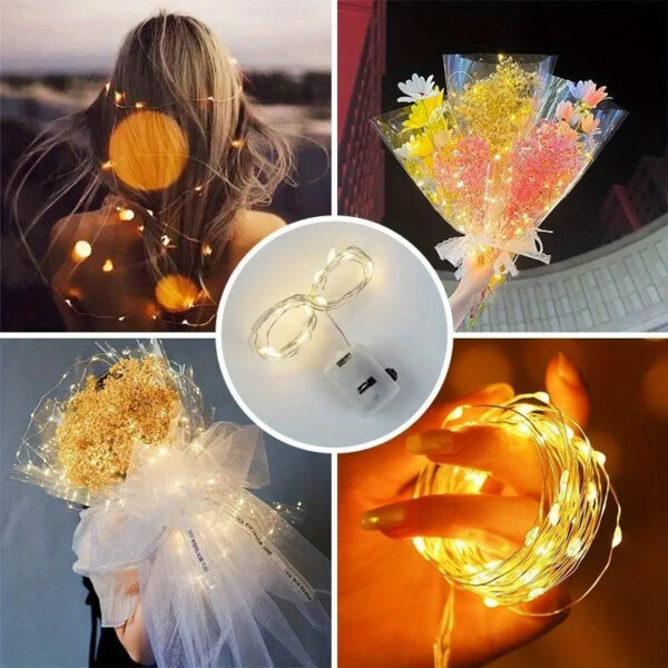 LED Small Lights, Christmas Bouquet Decoration Atmosphere Copper Wire Color Lights, Battery Box Strip Lights, Small White Box Strip Lights Star - Image 6