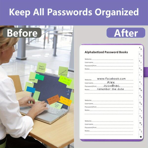 Password Book With Alphabetical Tabs. Hardcover Password Keeper Notebooks For Seniors, Internet Password Logbook Journal, Address Organizer For Computer & Website Logins, Pocket Size - Image 10