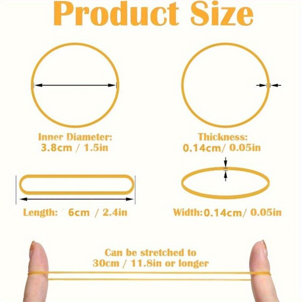 Strong Elasticity 100/300/666pcs Yellow Multi-Purpose Rubber Bands, Diameter 38mm Bubber Ring, Elastic Bands, Durable Natural Rubber for Office, School & Home Use - Image 2