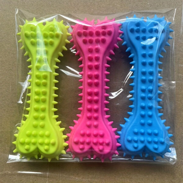 Polka Dot Bone-Shaped Dog Chew Toy - Durable Rubber Toothbrush Stick For Teeth Cleaning, Training & Play