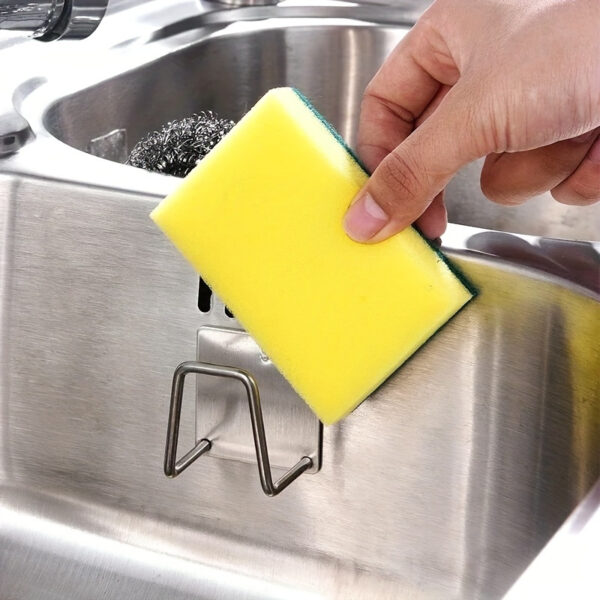 4pcs Stainless Steel Kitchen & Bathroom Organizer Set - Sink Drain Rack, Sponge Holder with Hooks for Cleaning Supplies - Image 6