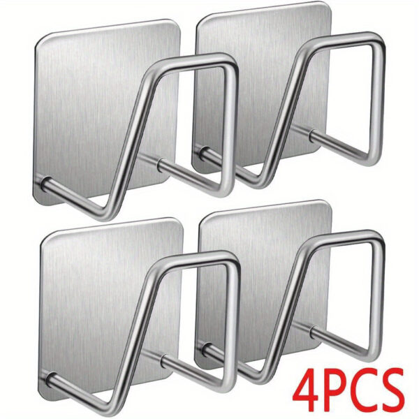 4pcs Stainless Steel Kitchen & Bathroom Organizer Set - Sink Drain Rack, Sponge Holder with Hooks for Cleaning Supplies - Image 7