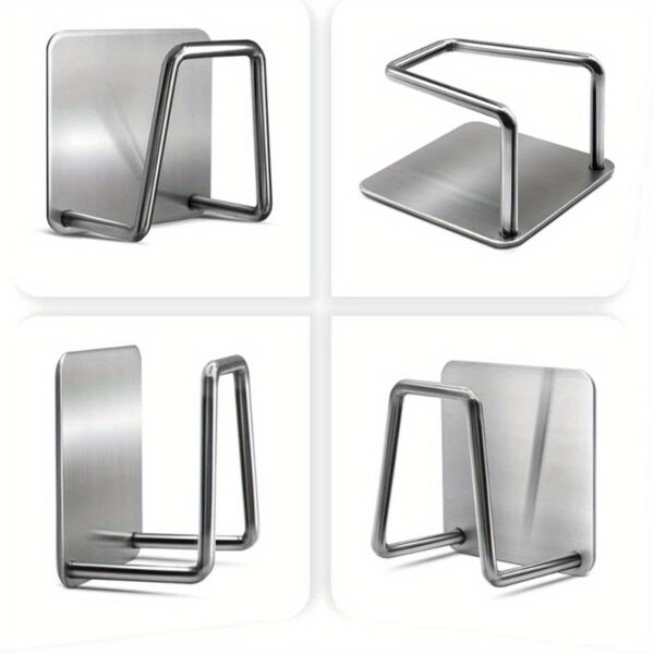 4pcs Stainless Steel Kitchen & Bathroom Organizer Set - Sink Drain Rack, Sponge Holder with Hooks for Cleaning Supplies - Image 11