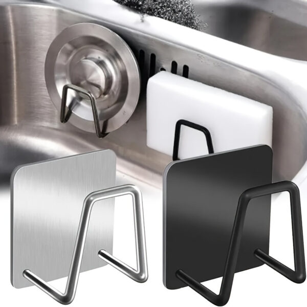 4pcs Stainless Steel Kitchen & Bathroom Organizer Set - Sink Drain Rack, Sponge Holder with Hooks for Cleaning Supplies - Image 3