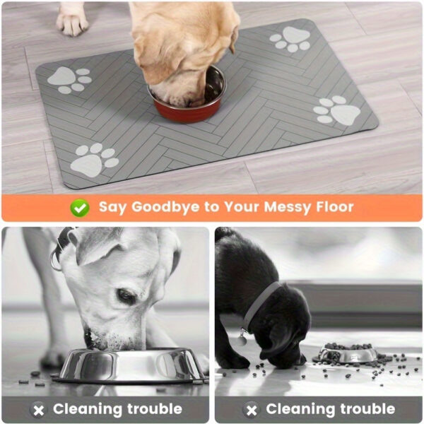 1pc Fast-Drying Diatomaceous Earth Pet Feeding Mat – Splash-Proof, Absorbent, Easy to Clean for Dogs and Cats, Herringbone Pattern with Paw Print Design, Black, Pet Feeding Mats Washable - Image 8