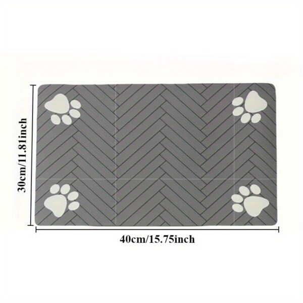 1pc Fast-Drying Diatomaceous Earth Pet Feeding Mat – Splash-Proof, Absorbent, Easy to Clean for Dogs and Cats, Herringbone Pattern with Paw Print Design, Black, Pet Feeding Mats Washable - Image 2