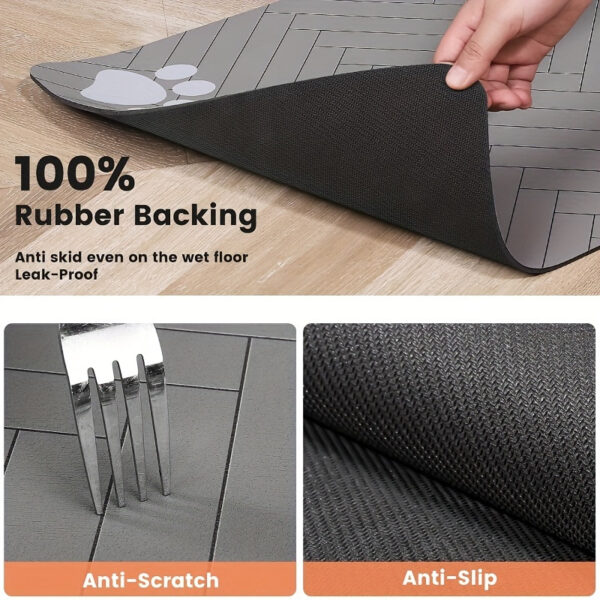 1pc Fast-Drying Diatomaceous Earth Pet Feeding Mat – Splash-Proof, Absorbent, Easy to Clean for Dogs and Cats, Herringbone Pattern with Paw Print Design, Black, Pet Feeding Mats Washable - Image 7