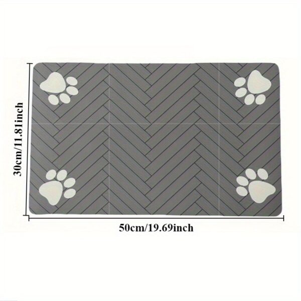 1pc Fast-Drying Diatomaceous Earth Pet Feeding Mat – Splash-Proof, Absorbent, Easy to Clean for Dogs and Cats, Herringbone Pattern with Paw Print Design, Black, Pet Feeding Mats Washable - Image 3