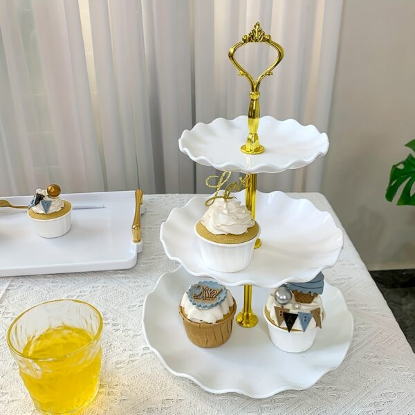 1pc, Elegant 3 Tier Cupcake Stand for Tea Parties, Weddings, and More - Ruffled or Laciness Design - Perfect for Decorating and Serving Desserts - Table and Kitchen Accessories - Image 2