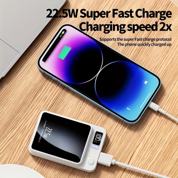 New 5000/10000mAh Magnetic Wireless Power Bank 22.5W/PD20W Suitable for Apple 15pro/14max/13/12 Android Mobile Phones USB/Type-C Portable Charger with LED Power Display Outdoor Travel Emergency Backup Power Bank - Image 12