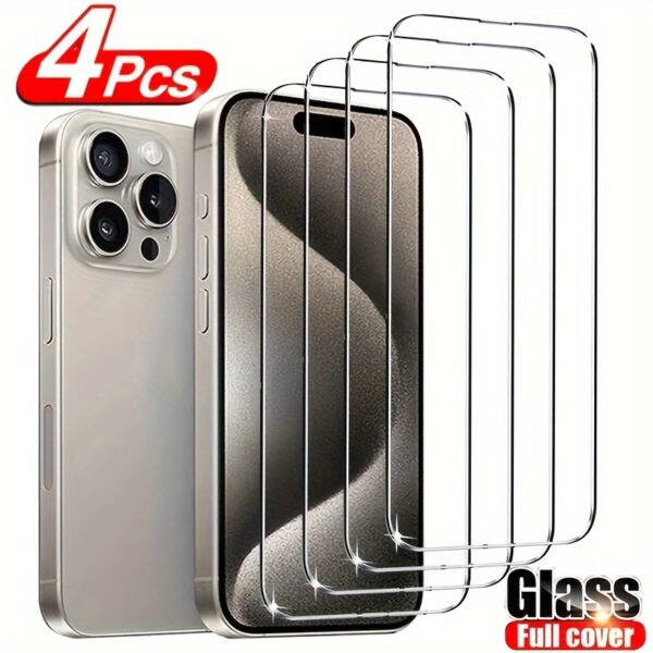 iPhone HD Tempered Glass Screen Protection - 4pcs for 11 12 13 14 15 Pro Max 14 15 Plus - Protective Glass Film