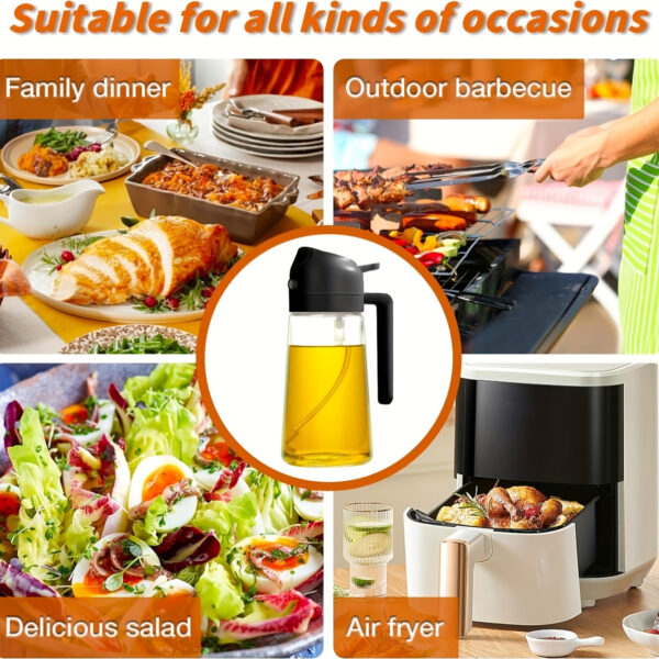 1pc Portable Oil Sprayer And Dispenser 2-In-1, Olive Oil Mister And Pourer, 470ML Plastic Kitchen Oil Spray Bottle for Cooking, BBQ, Air Fryer, Baking, Salad - Image 9