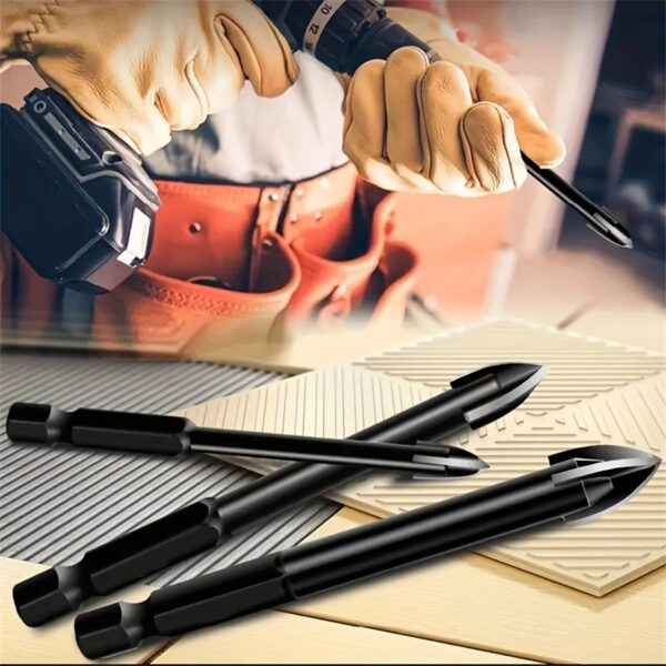 5pcs High-efficiency Universal Drilling Tool, Hexagonal Shank Cross Reaming Triangular Drill Bit, Glass Ceramic Woodworking Electric Tool, Hard Alloy Rust Proof Accessory, Cross Spear Head Drill Bit 3/4/5/6/8mm - Image 8