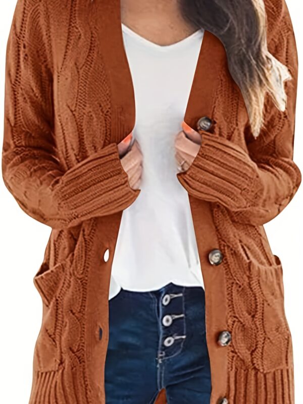 Cozy Cable Knit Cardigan - Chic Button-Up Design - Warm Long Sleeve Top for Women, Perfect for Fall & Winter - Image 6