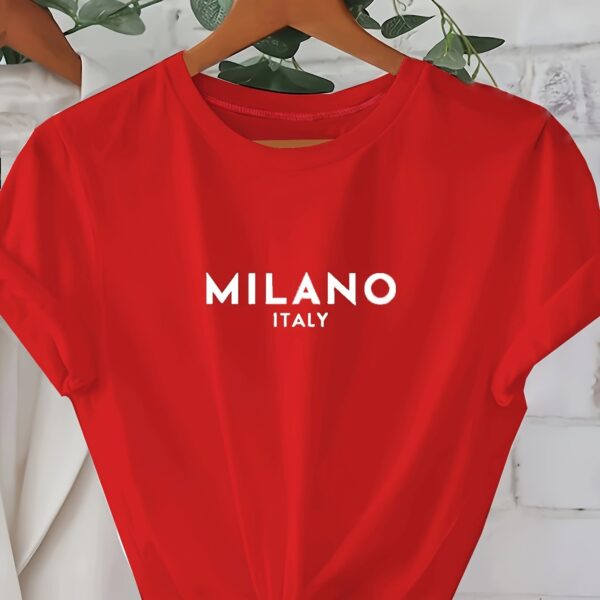 Milano Letter Print T-shirt, Casual Crew Neck Short Sleeve Top For Spring & Summer, Women's Clothing - Image 17