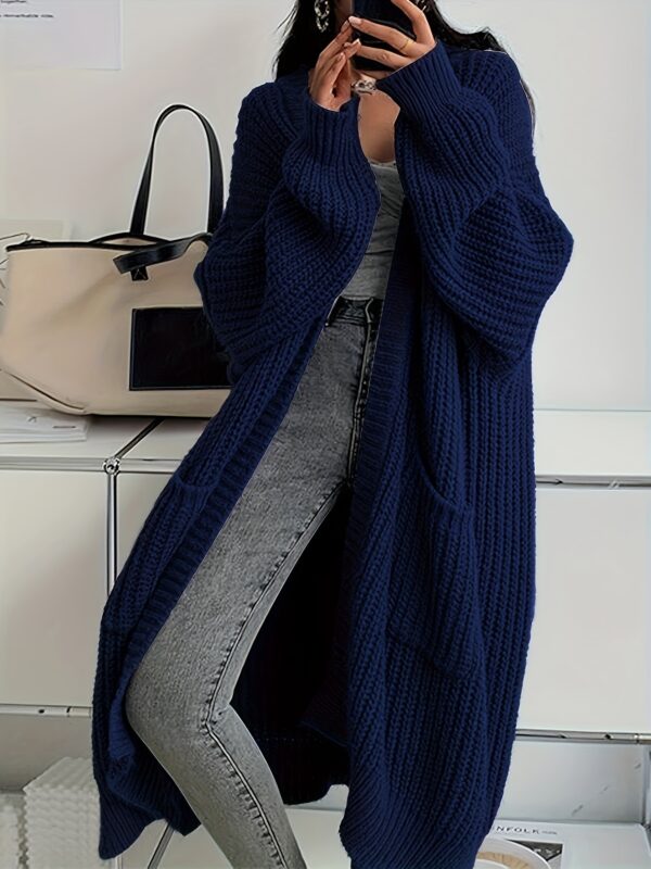 Solid Open Front Cardigan, Casual Long Sleeve Drop Shoulder Long Length Outwear, Women's Clothing - Image 10