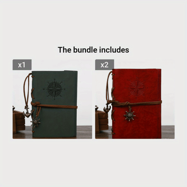 Vintage Leather Journal Notebook with Matte Finish and Plain Pages - Antique Pirate-Themed Nautical Compass Design Hardcover Writing Diary with Metal Clasp Closure and Spiral Ring Binder - Image 13