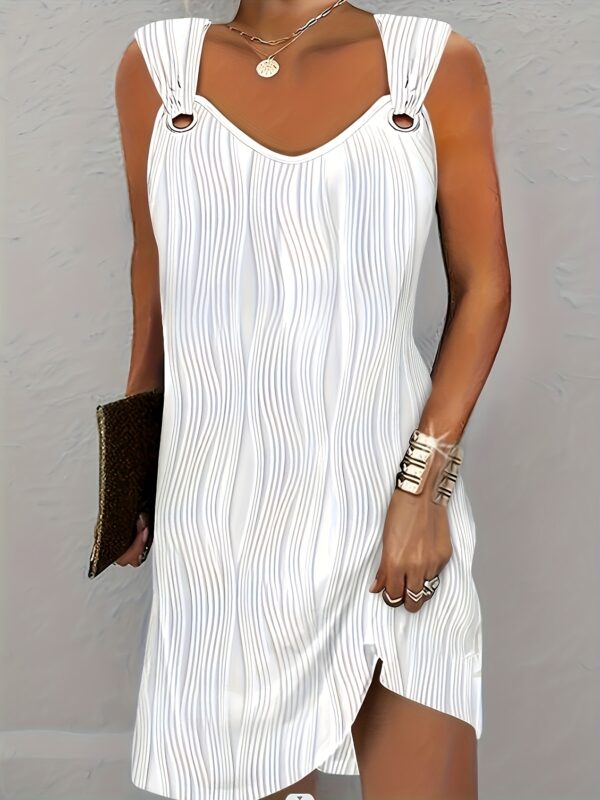 Wavy Stripe Solid Dress, Casual V Neck Sleeveless Mini Dress, Women's Clothing - Image 5