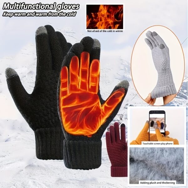 1/2/3 Pairs Knit Thermal Winter Gloves, Solid Color Touch Screen Thickened Sports Gloves For Cycling Hiking - Image 2