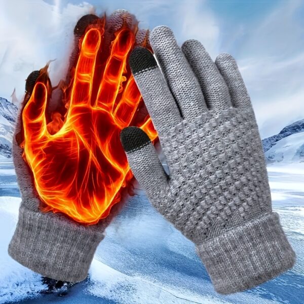1/2/3 Pairs Knit Thermal Winter Gloves, Solid Color Touch Screen Thickened Sports Gloves For Cycling Hiking - Image 8