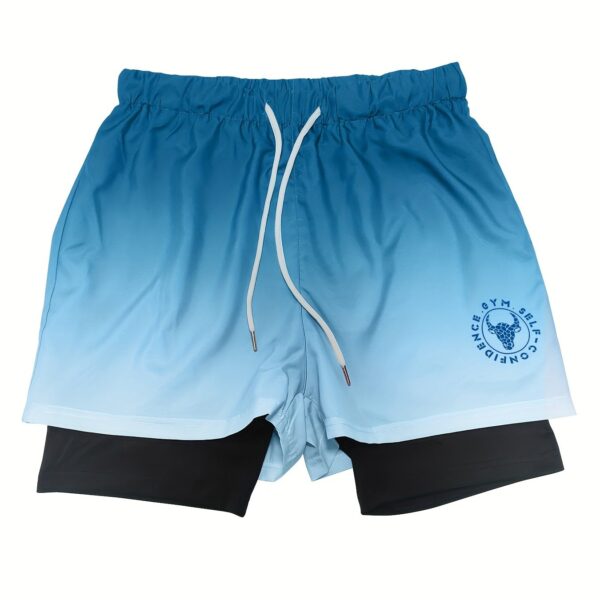 Men's Gradient Athletic Shorts - Summer Gym & Sports Gear, Breathable Polyester-Spandex Blend, Adjustable Drawstring, Dual-Color Design with "Gym Sports" Print - Image 18