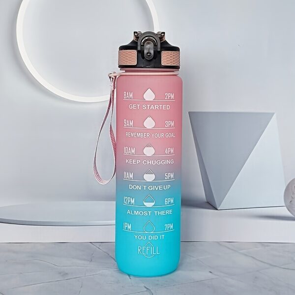 1pc 1000ml/33.81oz Gradient Color Water Bottle With Time Marker, Leakproof Flip Top Straw Drinking Cup, With Carrying Strap, Suitable For Fitness, Yoga, Hiking, Sports - Image 7