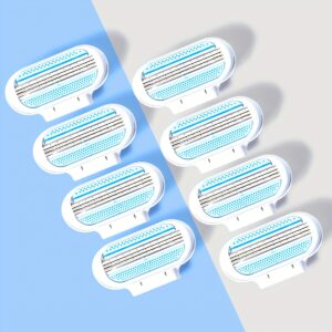[Stainless Shaver] 8 Knife Heads, Women's Manual Hair Removal Shaver | 1 Handle + 8 Knife Heads with 3 Layers of Stainless Steel Blades and Replaceable Safe Razor Head