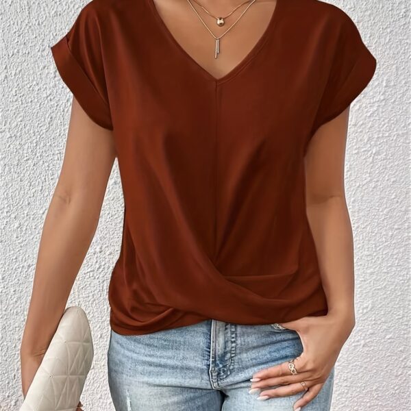 Women'S Sweetheart Neckline Short Sleeve T-Shirt - Solid Color, Regular Length, Summer Casual Top with Cross-Back Straps, Sweetheart Necklace - Image 14