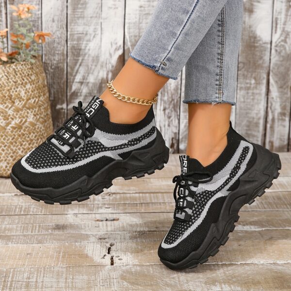 Women's Breathable Mesh Platform Sneakers, Casual Lace Up Outdoor Shoes, Comfortable Low Top Sport Shoes plus size - Image 6