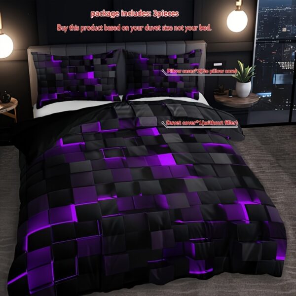 3pcs Tech-Inspired Plaid Duvet Cover Set, Breathable Polyester, All-Season, Digital Print, Machine Washable, Woven Fabric, 90g Square Weight - Bedding Set Without Insert - Image 7